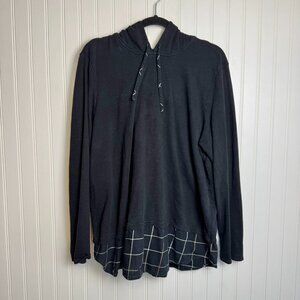 J Jill black plaid hem long sleeve hoodie pullover size XL N47